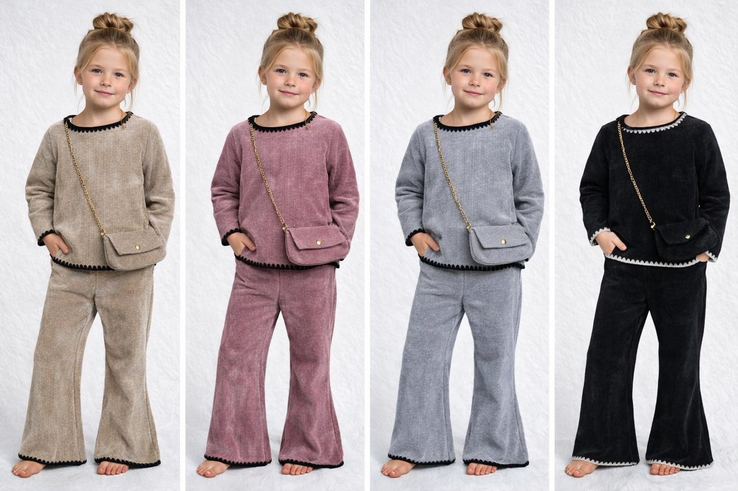 Girls velour coord sets warm winter with handbag