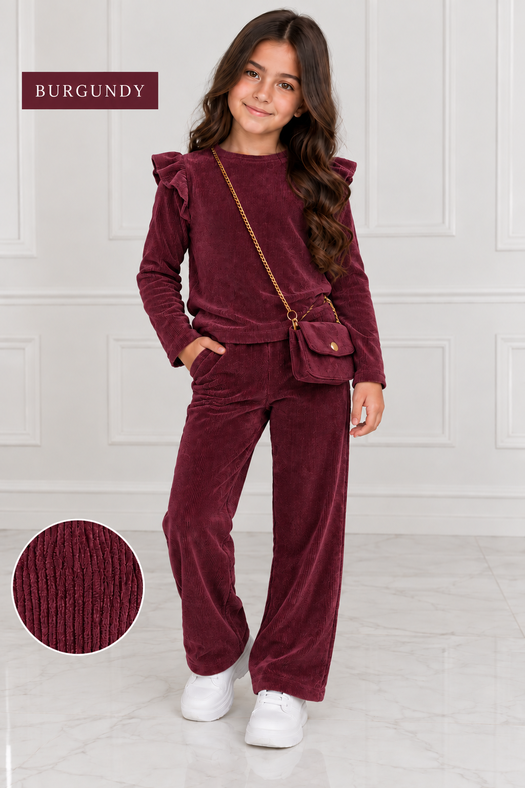 Girls 3 piece outfit velour ribbed