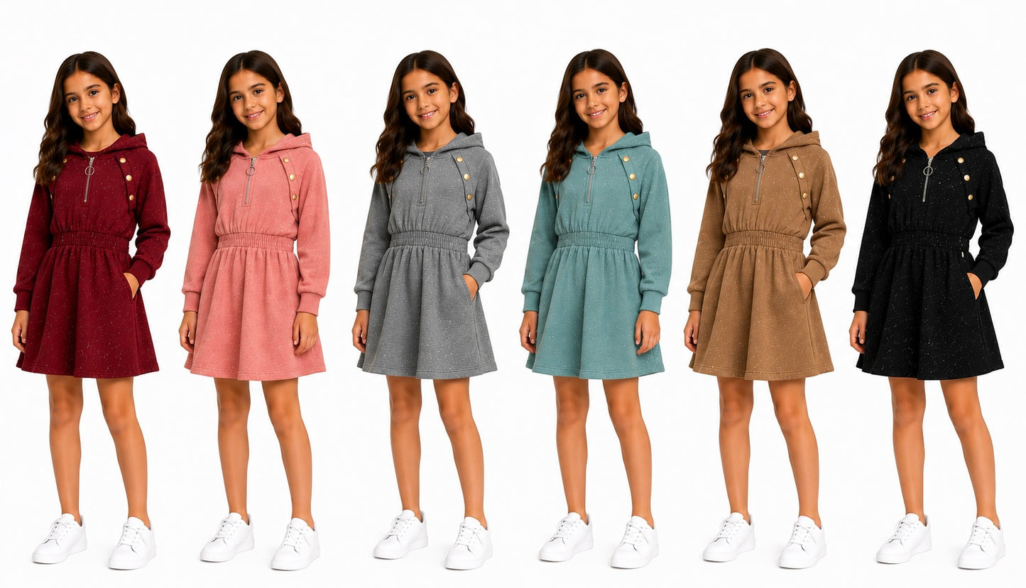 Girls Hooded Jumper Dress with Diamantes 2-12 years