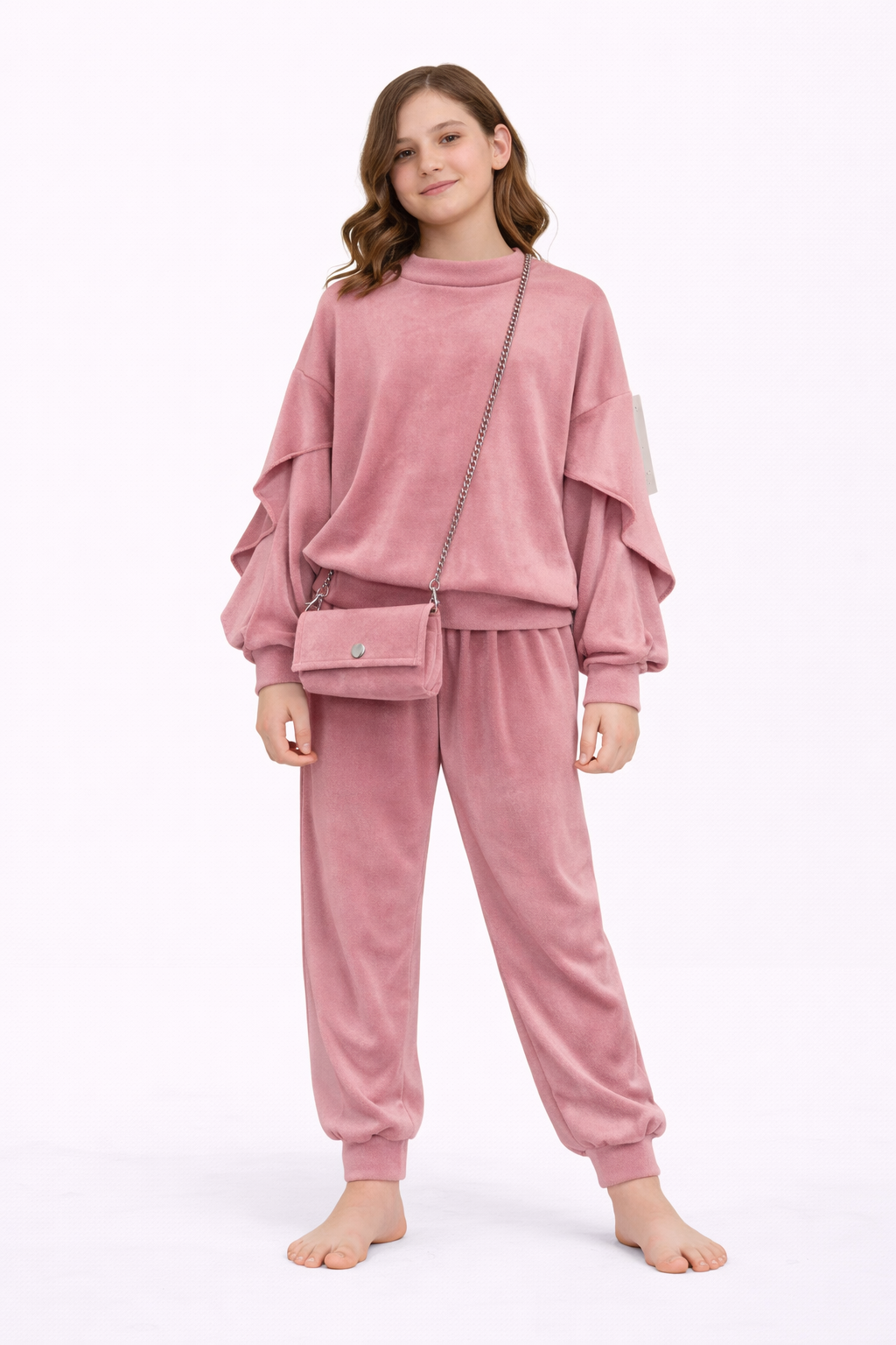 TLC Girls warm velour soft coord tracksuit set with handbag