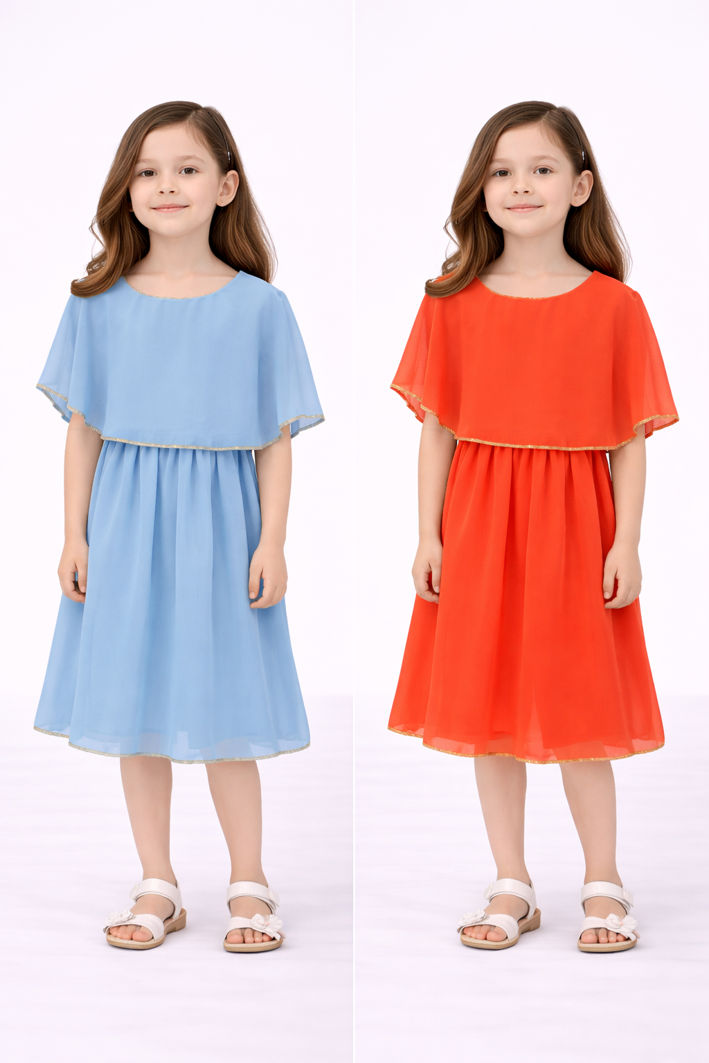 TLC Girls frilly short sleeve dress with gold detail