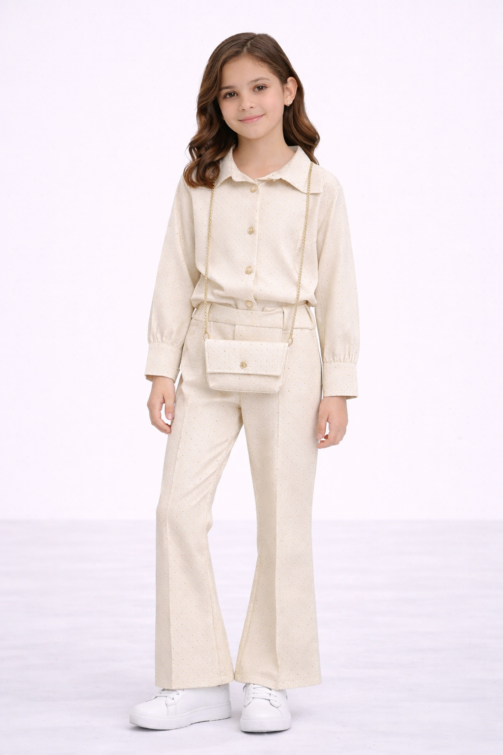 TLC New Girls co-ord sets with trousers, top & matching handbag outfit set with button & shiny diamantes