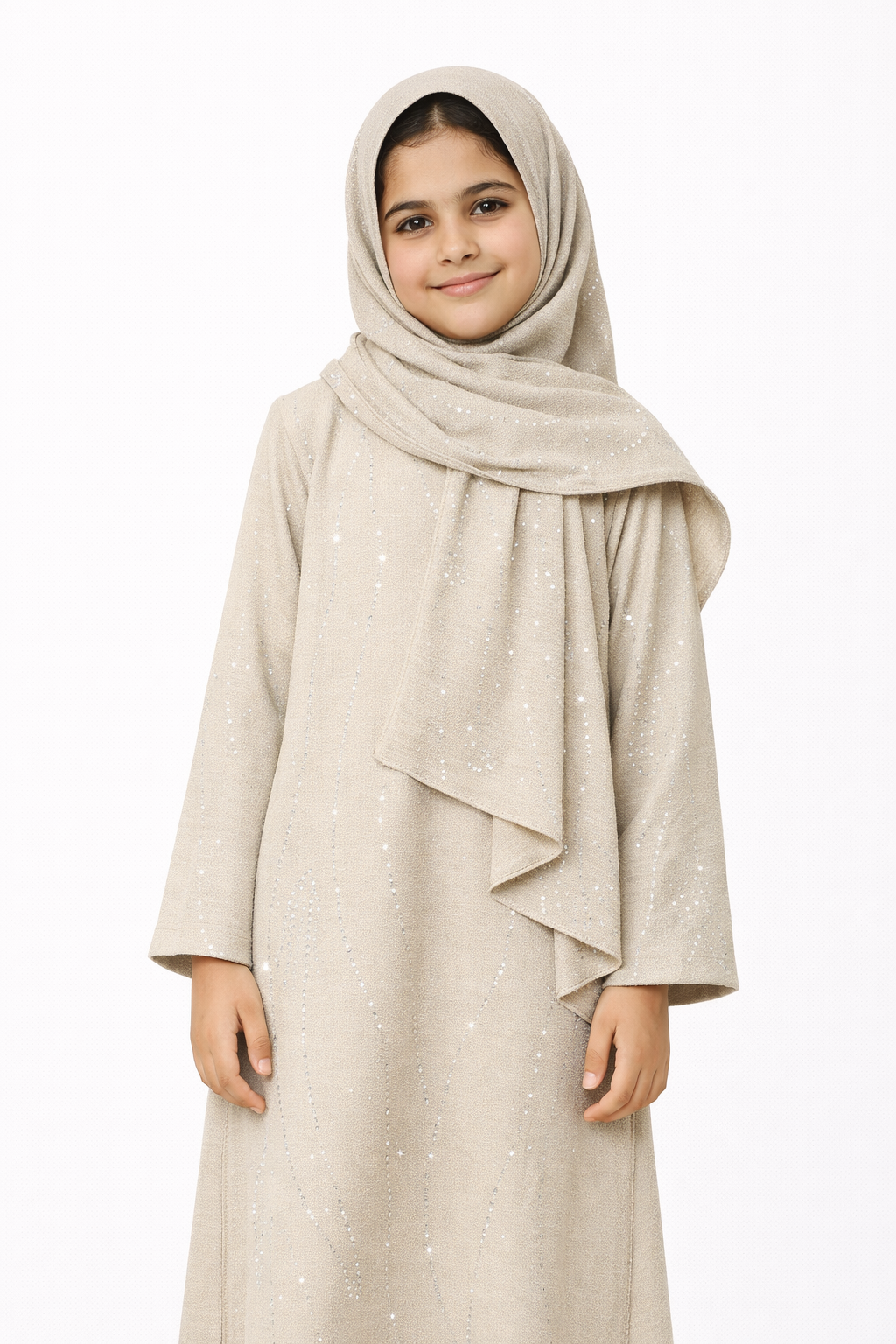 Girls Shiny Sparkle Kids Abayas with Attached Scarf