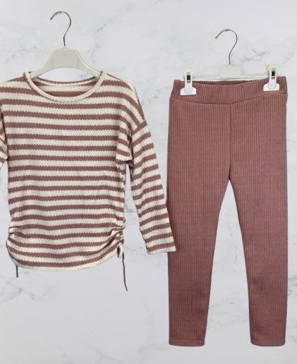 Girls Co-ord Sets Striped Leggings & Top Outfit (TL081)