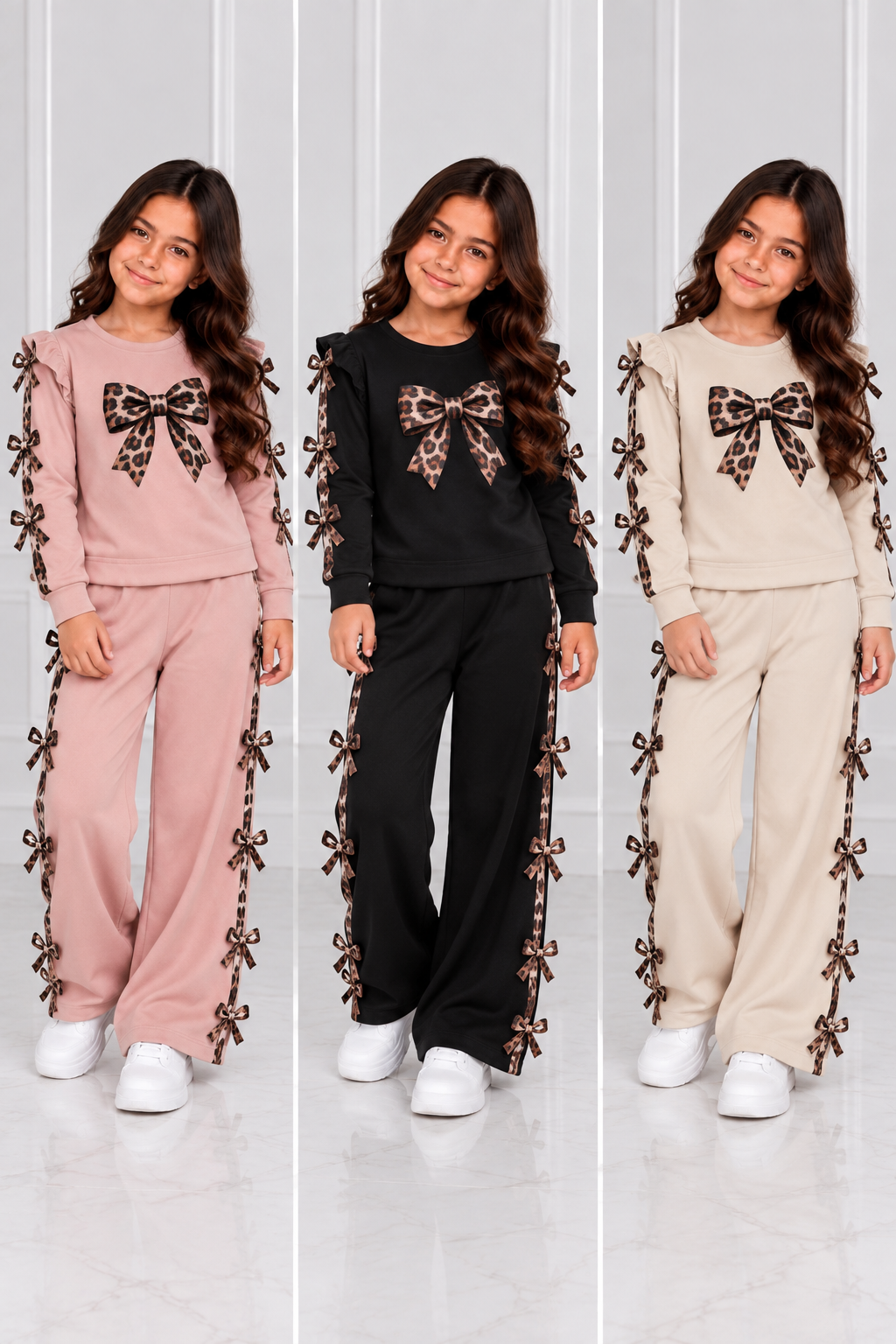 Girls outfit top and trousers bow ties