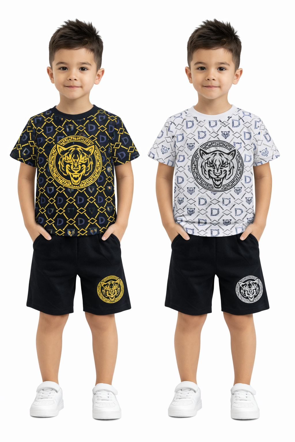 TLC F055 Boys Tiger Print Tshirt & Shorts  - Kids Fashion outfits