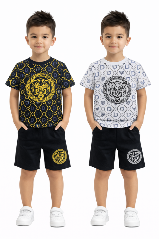 TLC F055 Boys Tiger Print Tshirt & Shorts  - Kids Fashion outfits
