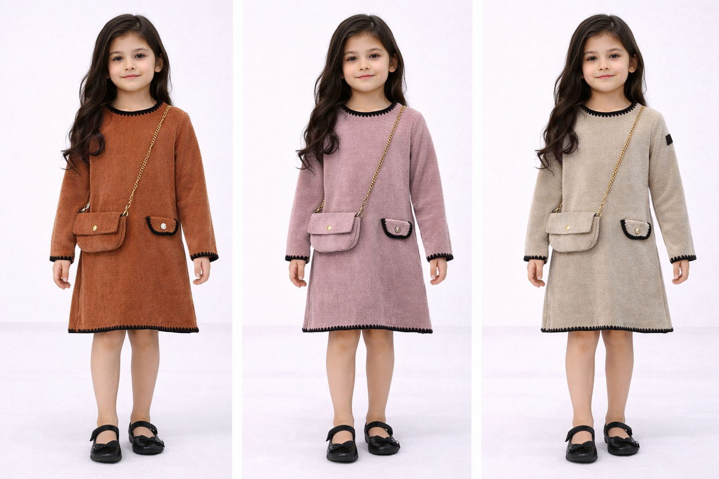 TLC Girls Warm Jumper Dress With Handbag